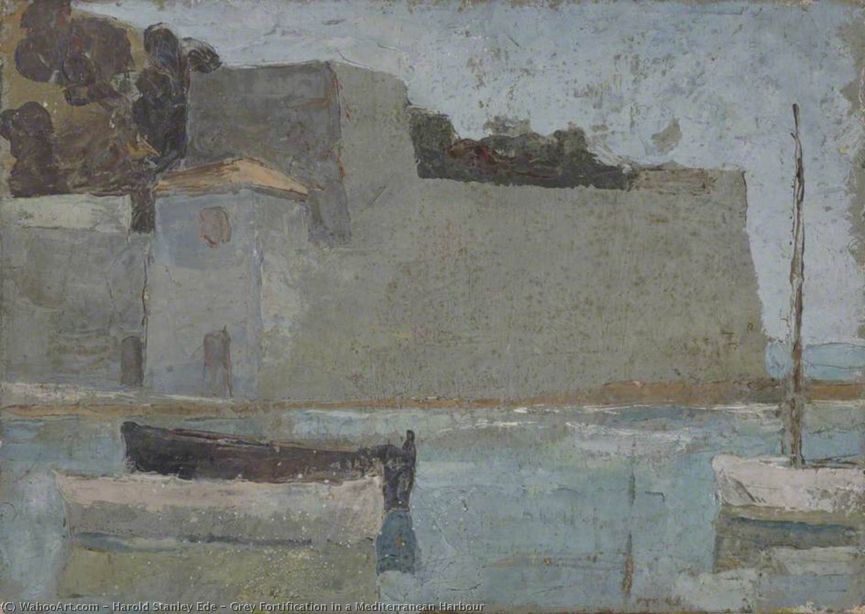 Wikioo.org - The Encyclopedia of Fine Arts - Painting, Artwork by Harold Stanley Ede - Grey Fortification in a Mediterranean Harbour