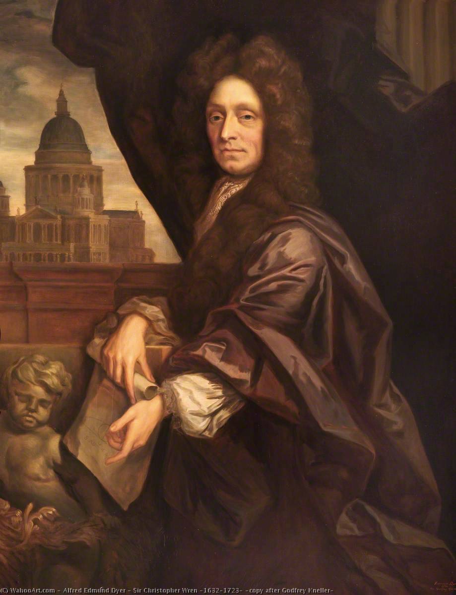 Wikioo.org - The Encyclopedia of Fine Arts - Painting, Artwork by Alfred Edmund Dyer - Sir Christopher Wren (1632–1723) (copy after Godfrey Kneller)