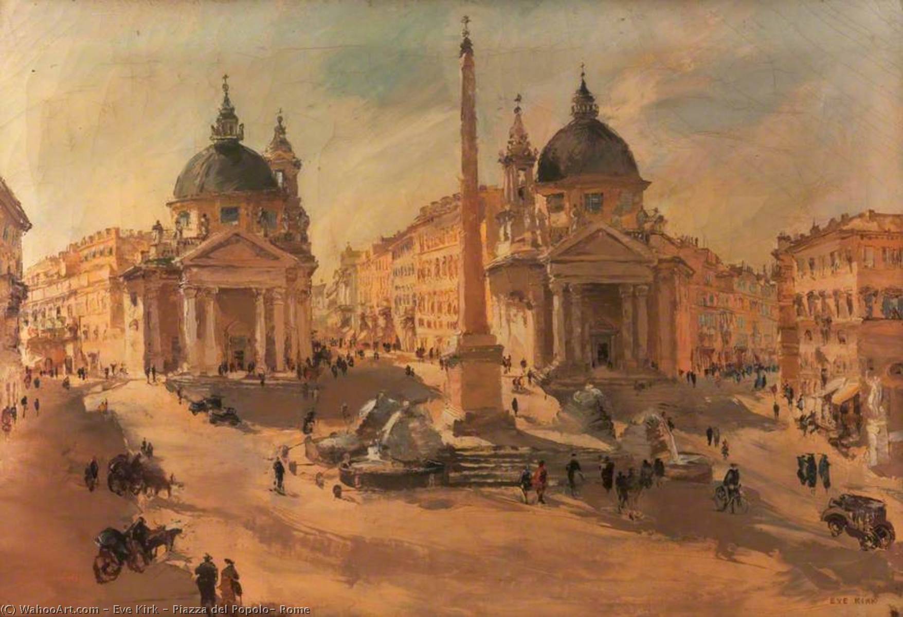 Wikioo.org - The Encyclopedia of Fine Arts - Painting, Artwork by Eve Kirk - Piazza del Popolo, Rome