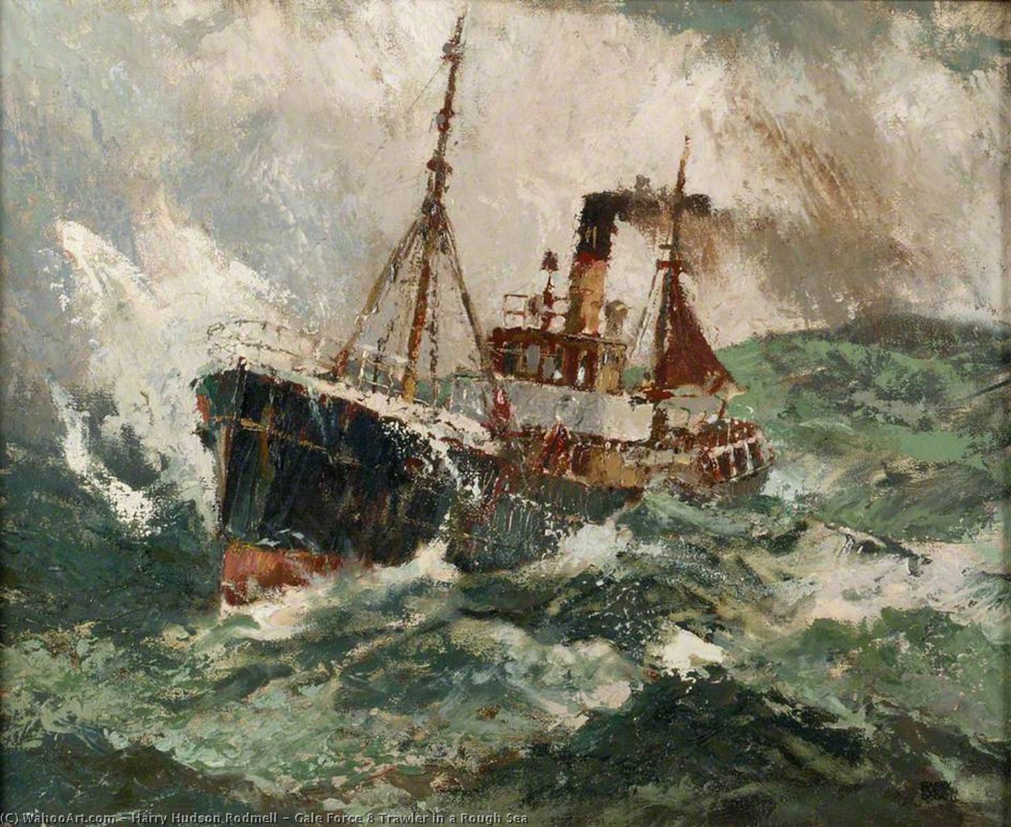 WikiOO.org - Encyclopedia of Fine Arts - Lukisan, Artwork Harry Hudson Rodmell - Gale Force 8 Trawler in a Rough Sea