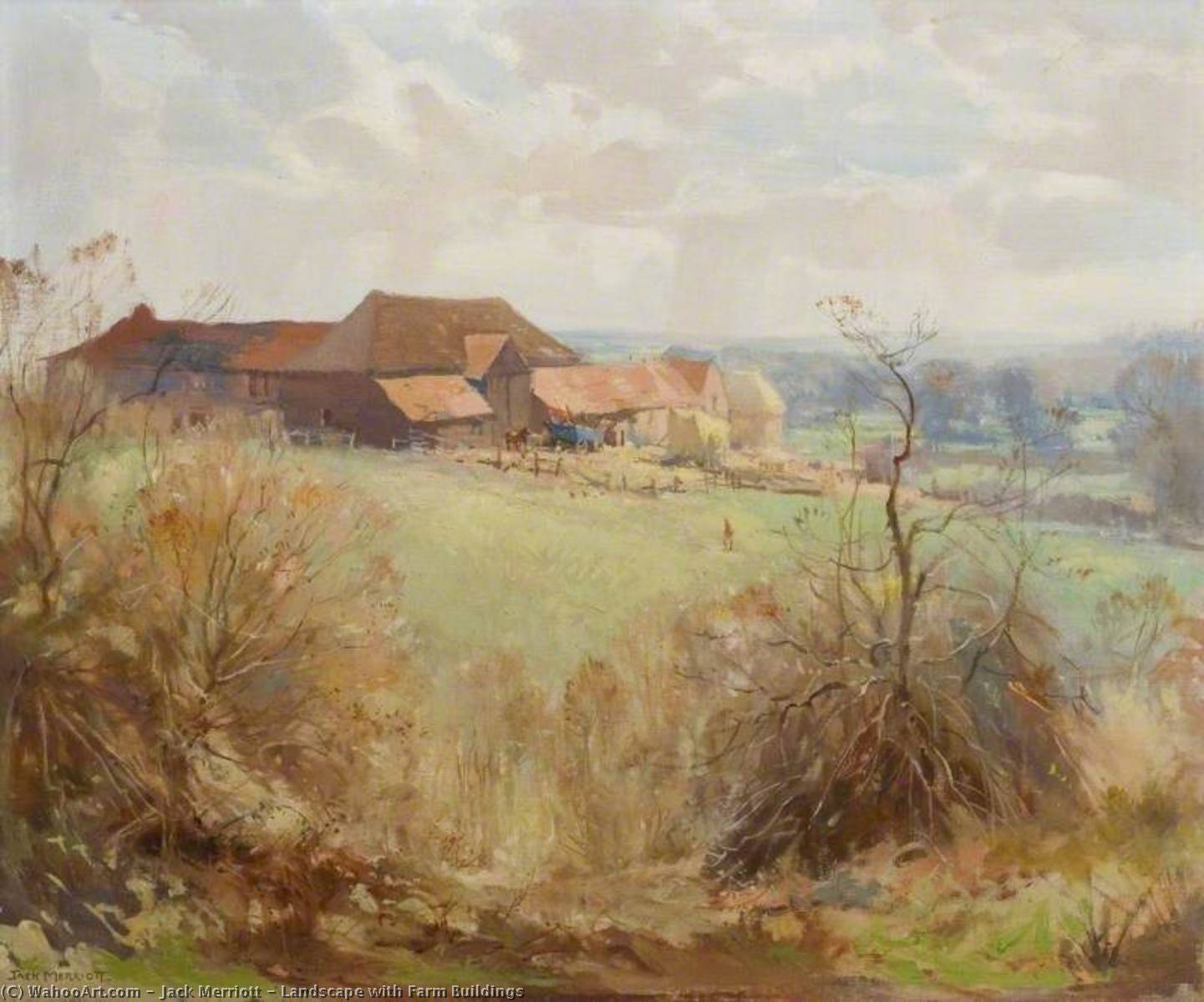 Wikioo.org - The Encyclopedia of Fine Arts - Painting, Artwork by Jack Merriott - Landscape with Farm Buildings