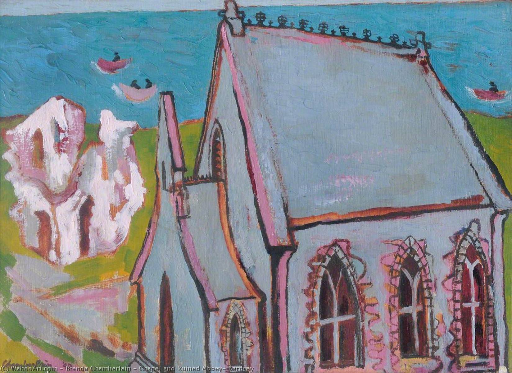 Wikioo.org - The Encyclopedia of Fine Arts - Painting, Artwork by Brenda Chamberlain - Chapel and Ruined Abbey, Bardsey