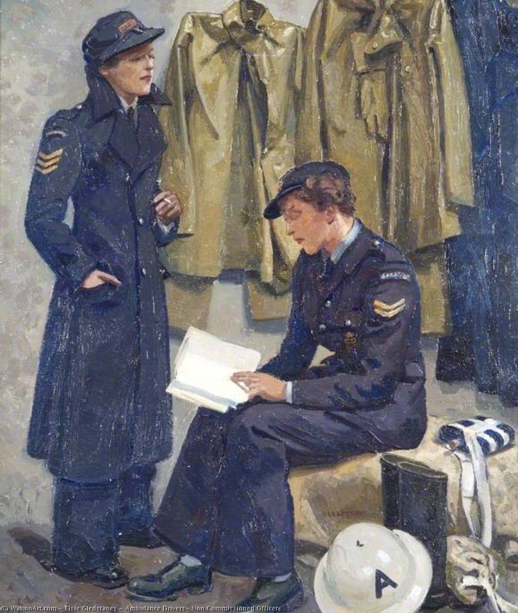 Wikioo.org - The Encyclopedia of Fine Arts - Painting, Artwork by Elsie Gledstanes - Ambulance Drivers, Non Commissioned Officers