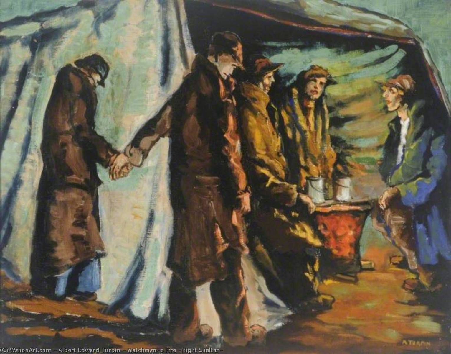 Wikioo.org - The Encyclopedia of Fine Arts - Painting, Artwork by Albert Edward Turpin - Watchman's Fire (Night Shelter)