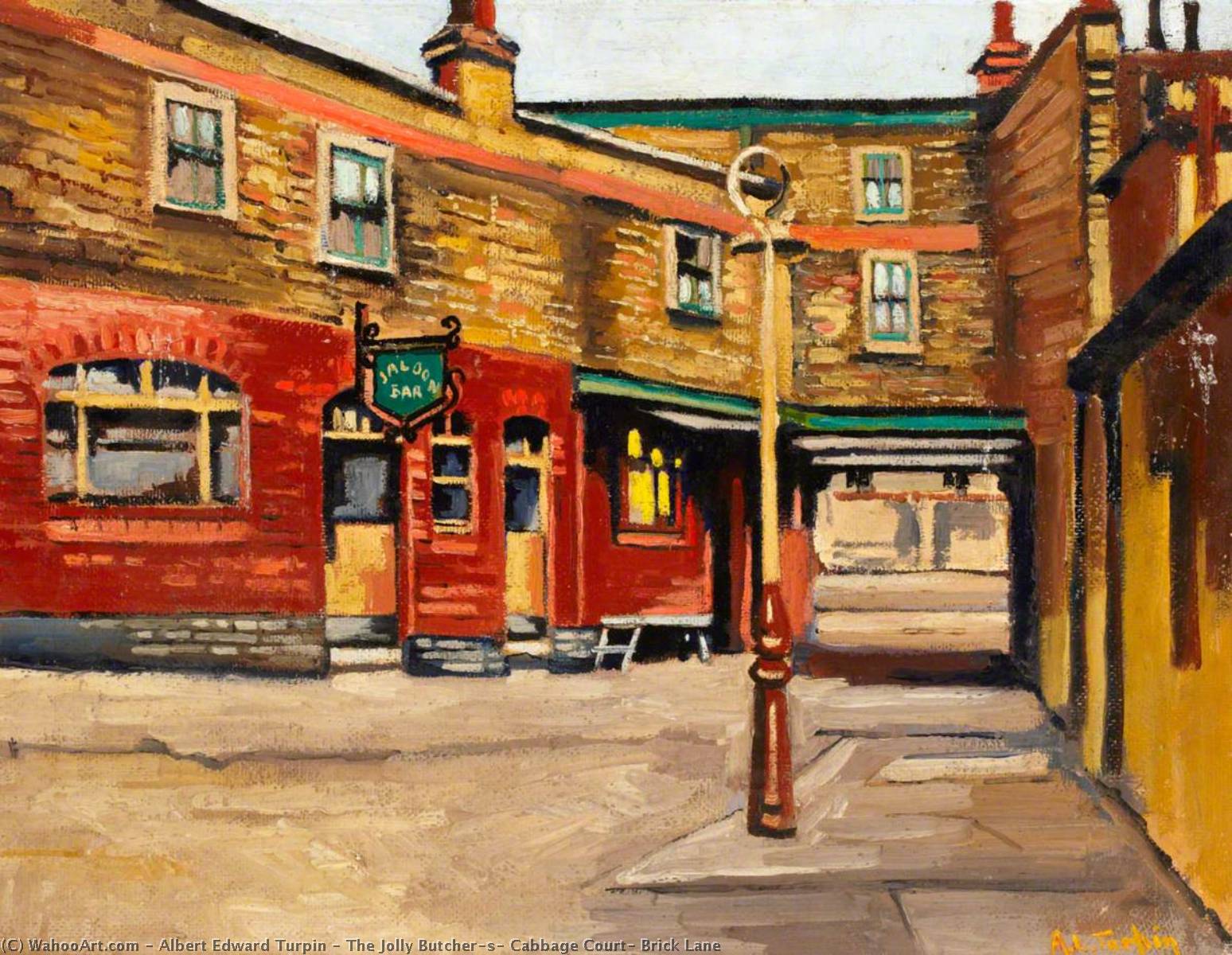 Wikioo.org - The Encyclopedia of Fine Arts - Painting, Artwork by Albert Edward Turpin - The Jolly Butcher's, Cabbage Court, Brick Lane