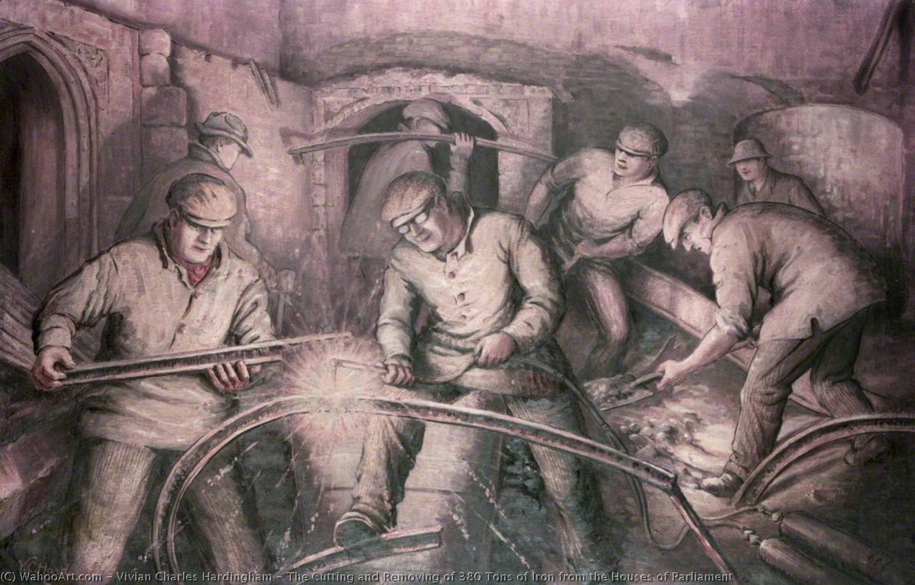 Wikioo.org - The Encyclopedia of Fine Arts - Painting, Artwork by Vivian Charles Hardingham - The Cutting and Removing of 380 Tons of Iron from the Houses of Parliament