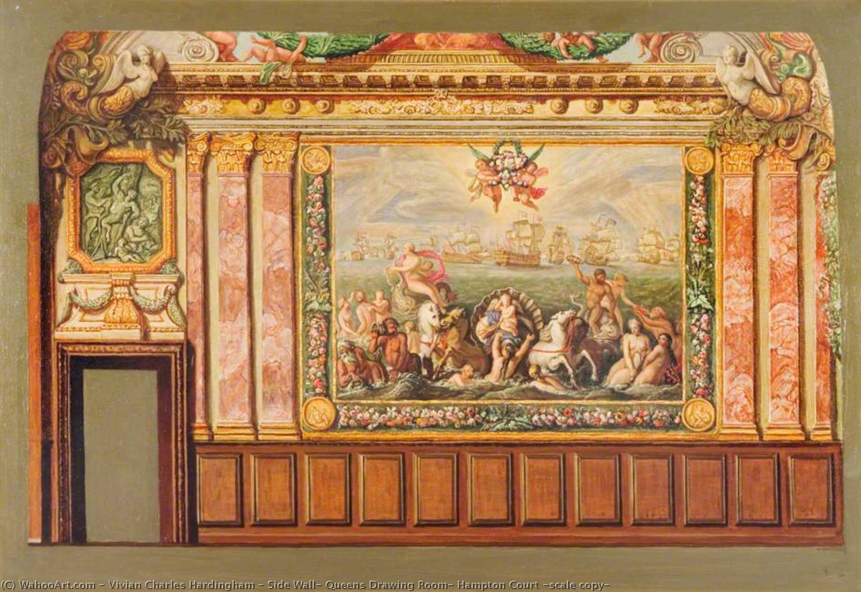 Wikioo.org - The Encyclopedia of Fine Arts - Painting, Artwork by Vivian Charles Hardingham - Side Wall, Queens Drawing Room, Hampton Court (scale copy)