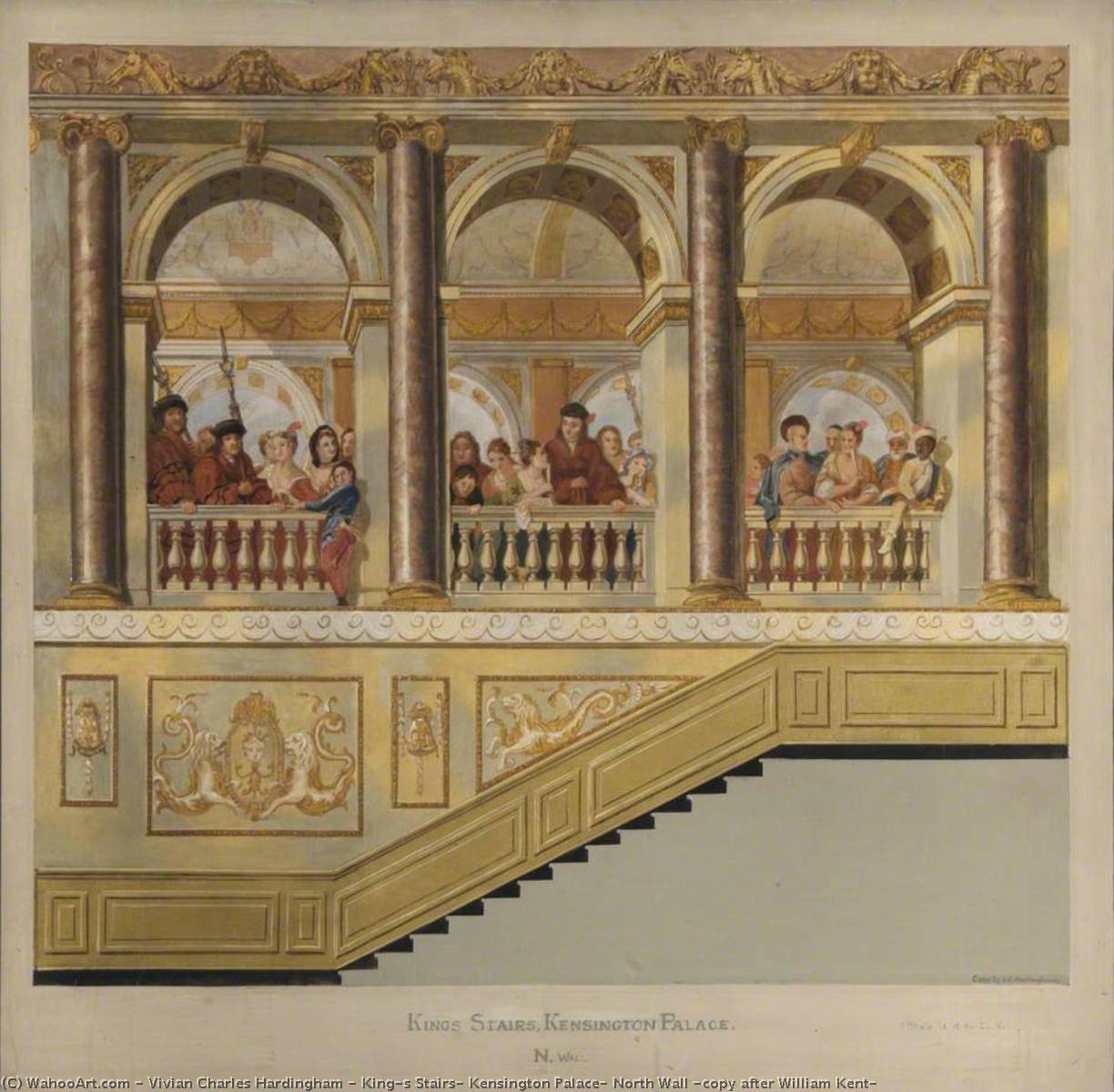 Wikioo.org - The Encyclopedia of Fine Arts - Painting, Artwork by Vivian Charles Hardingham - King's Stairs, Kensington Palace, North Wall (copy after William Kent)