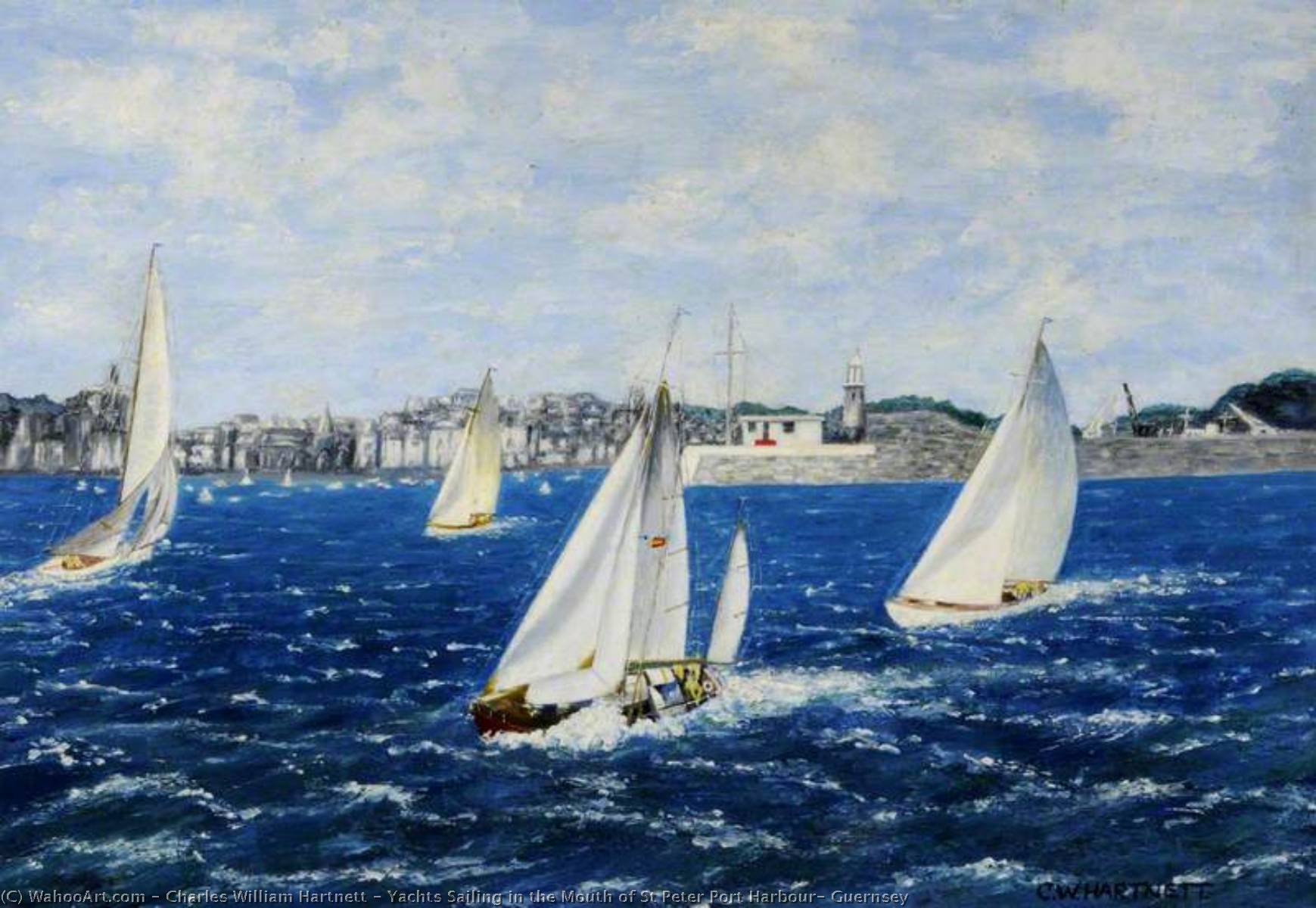 Wikioo.org - The Encyclopedia of Fine Arts - Painting, Artwork by Charles William Hartnett - Yachts Sailing in the Mouth of St Peter Port Harbour, Guernsey