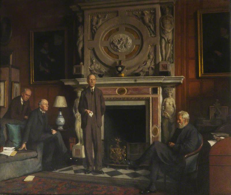 Wikioo.org - The Encyclopedia of Fine Arts - Painting, Artwork by Frederick Hawkesworth S Shepherd - Group Portrait of James (1861–1947), 4th Marquess of Salisbury and His Brothers, Robert (1864–1958), Viscount Cecil of Chelwood Lord William Cecil (1863–1936), Bishop of Exeter Lord Hugh Cecil (1869–1956), Baron Quickswood James, Honorary Fellow (1923) Ro
