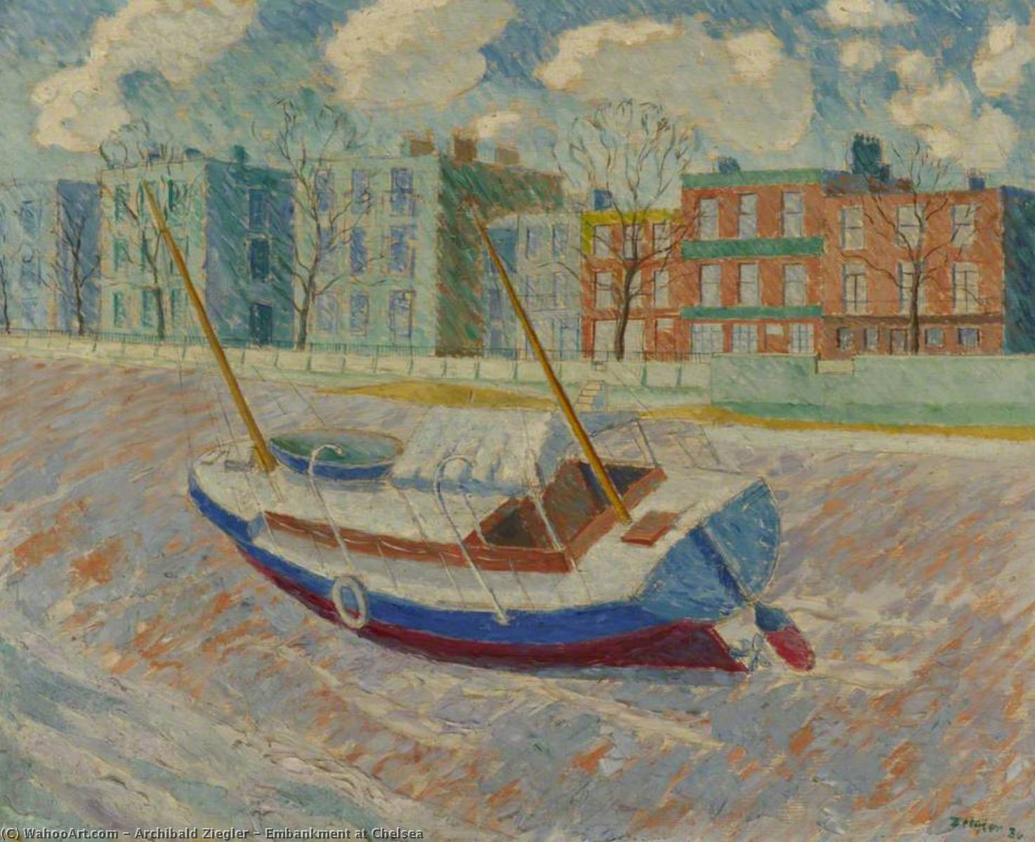 Wikioo.org - The Encyclopedia of Fine Arts - Painting, Artwork by Archibald Ziegler - Embankment at Chelsea