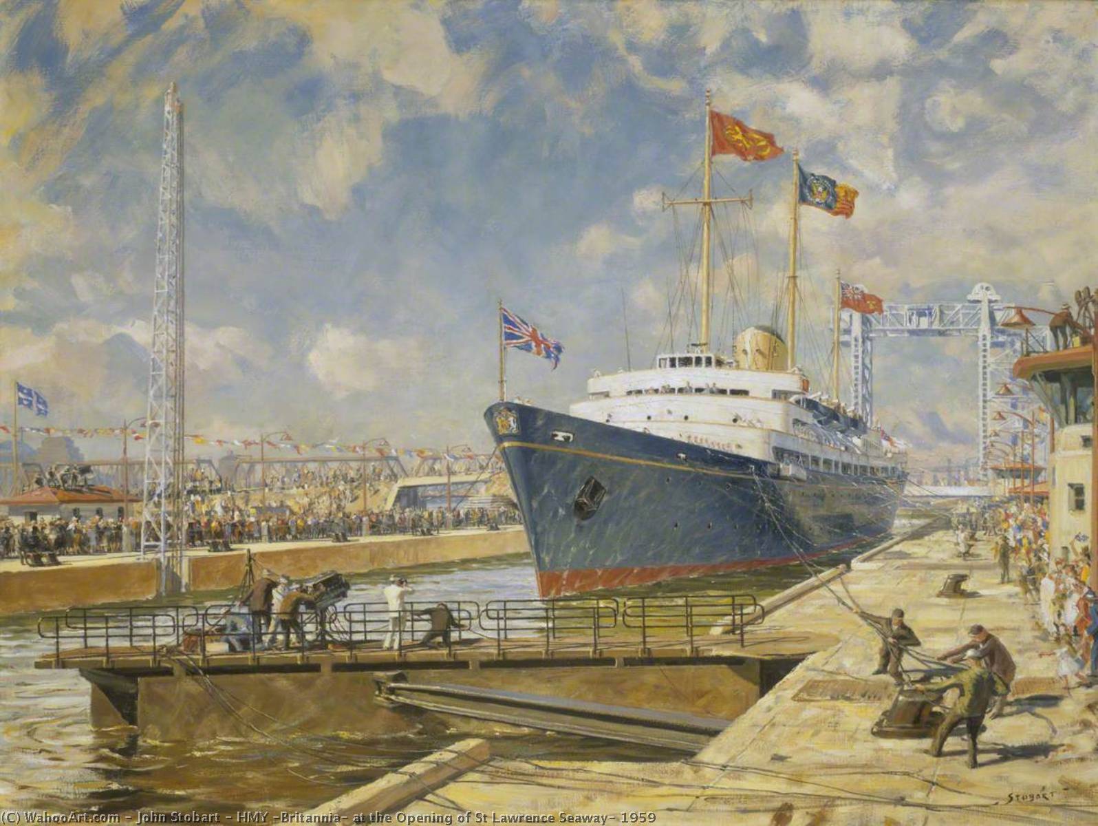 Wikioo.org - The Encyclopedia of Fine Arts - Painting, Artwork by John Stobart - HMY 'Britannia' at the Opening of St Lawrence Seaway, 1959