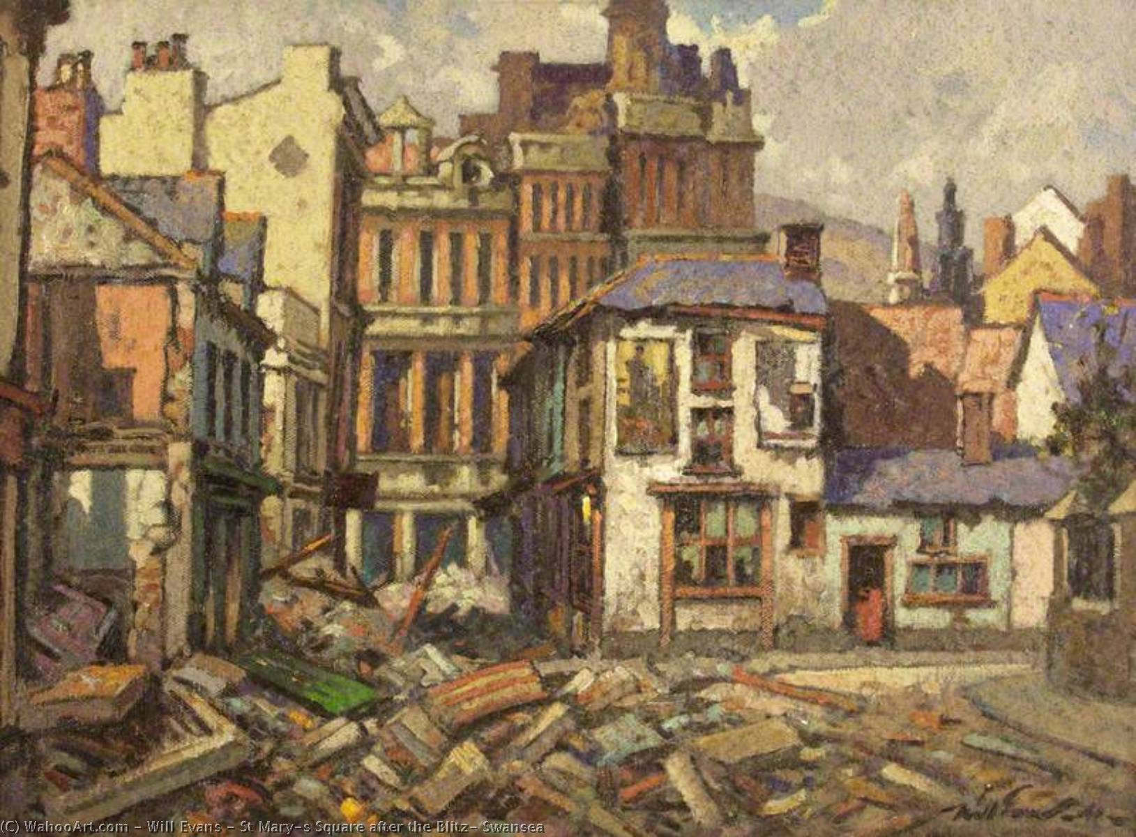 Wikioo.org - The Encyclopedia of Fine Arts - Painting, Artwork by Will Evans - St Mary's Square after the Blitz, Swansea