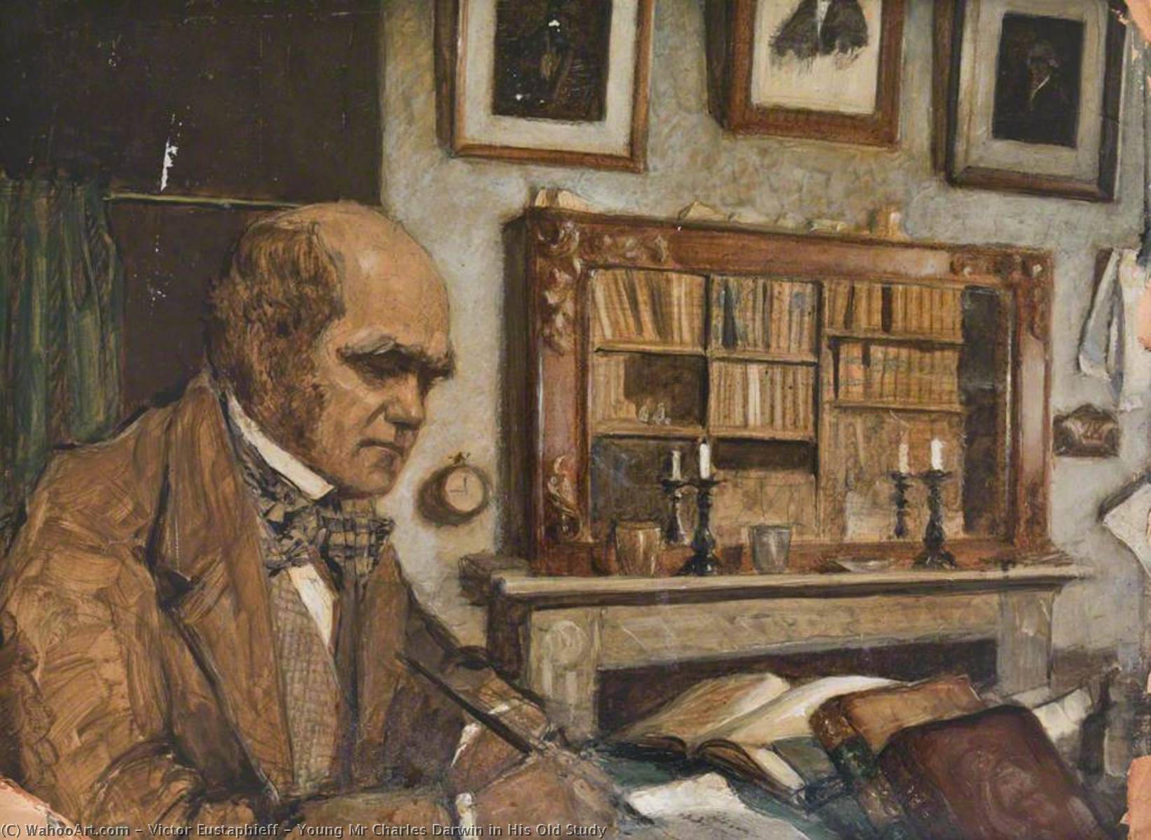 Wikioo.org - The Encyclopedia of Fine Arts - Painting, Artwork by Victor Eustaphieff - Young Mr Charles Darwin in His Old Study