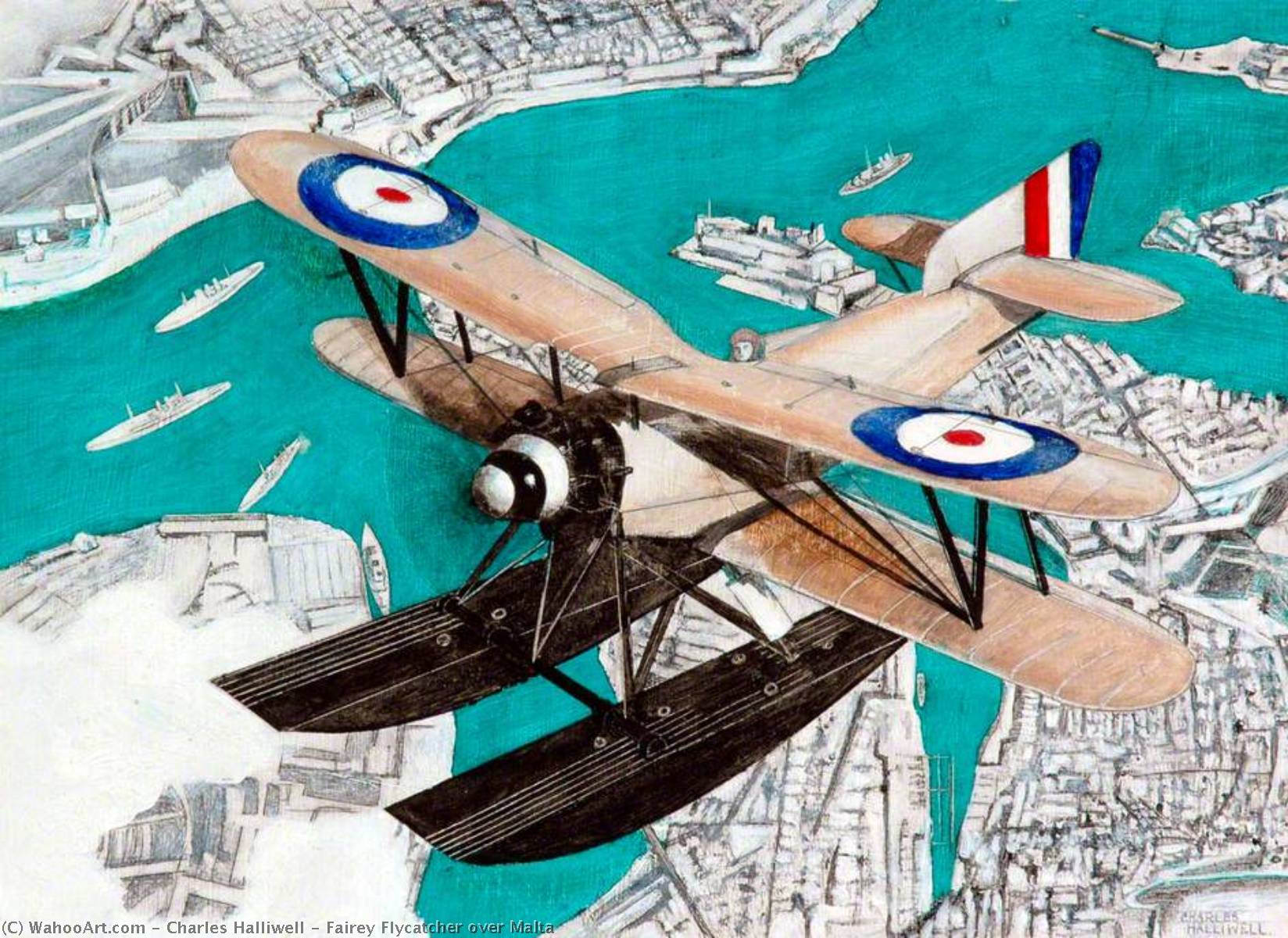 Wikioo.org - The Encyclopedia of Fine Arts - Painting, Artwork by Charles Halliwell - Fairey Flycatcher over Malta