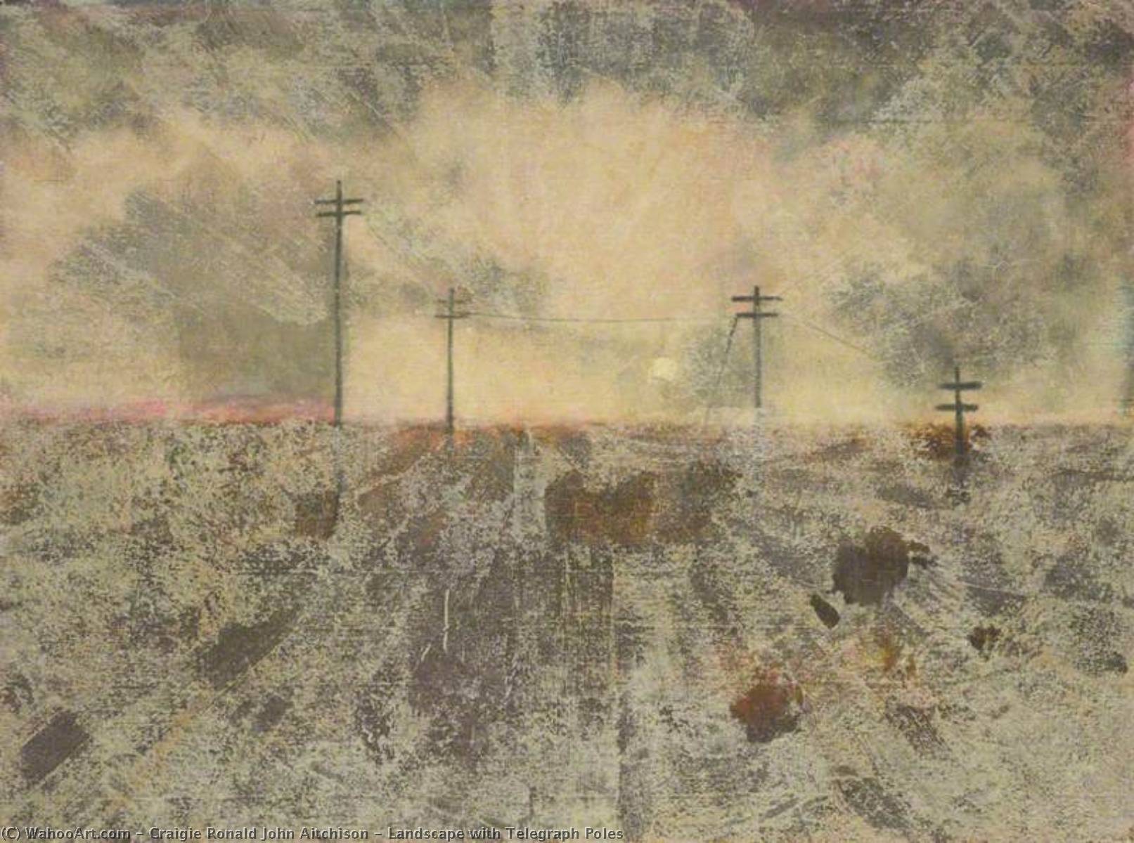 Wikioo.org - The Encyclopedia of Fine Arts - Painting, Artwork by Craigie Ronald John Aitchison - Landscape with Telegraph Poles