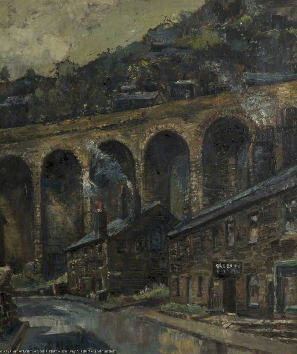 Wikioo.org - The Encyclopedia of Fine Arts - Painting, Artwork by Stella Platt - Railway Viaduct, Todmorden