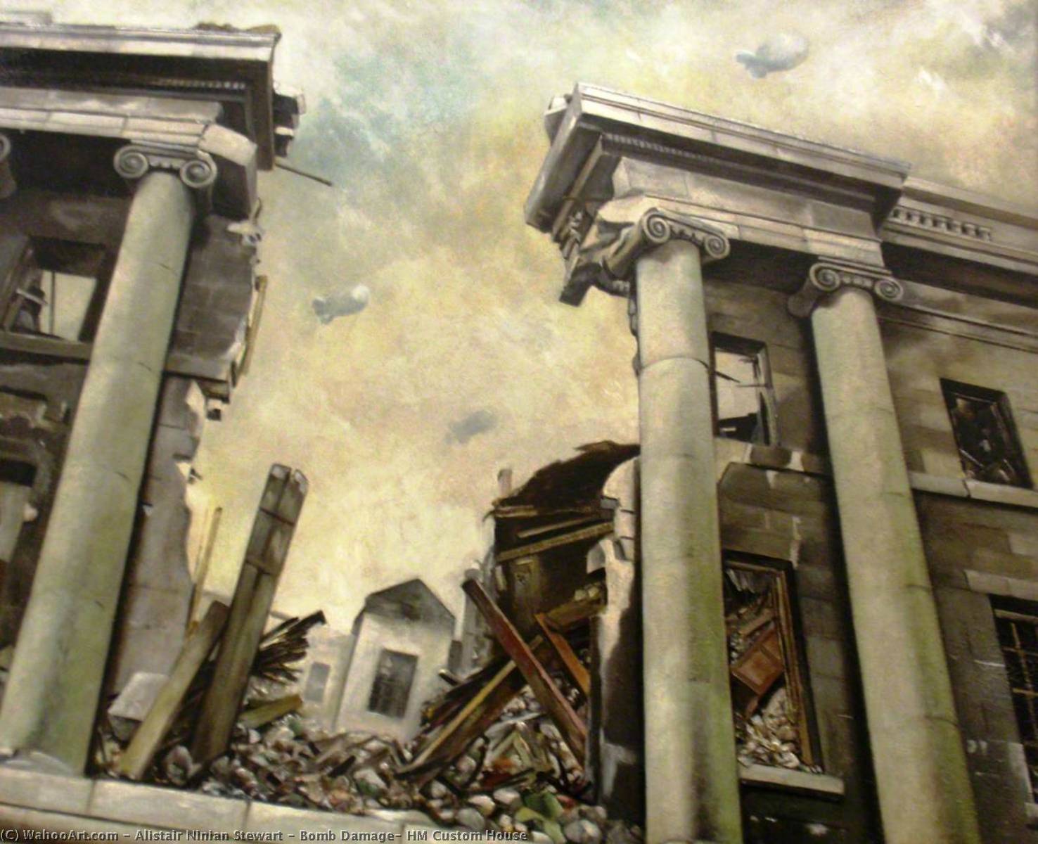 Wikioo.org - The Encyclopedia of Fine Arts - Painting, Artwork by Alistair Ninian Stewart - Bomb Damage, HM Custom House