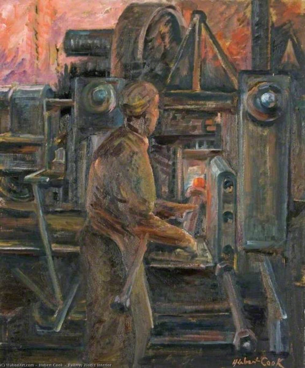Wikioo.org - The Encyclopedia of Fine Arts - Painting, Artwork by Hubert Cook - Railway Works Interior