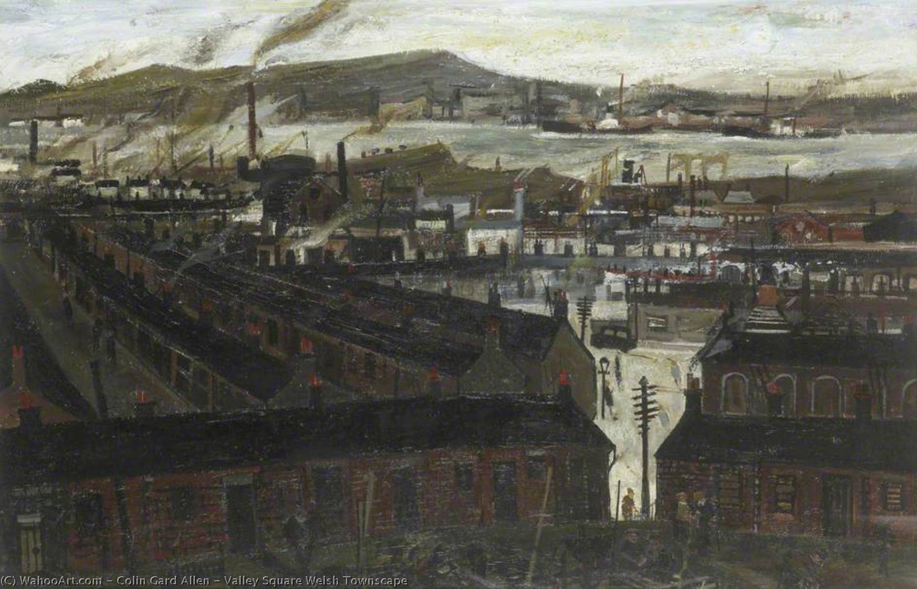Wikioo.org - The Encyclopedia of Fine Arts - Painting, Artwork by Colin Gard Allen - Valley Square Welsh Townscape