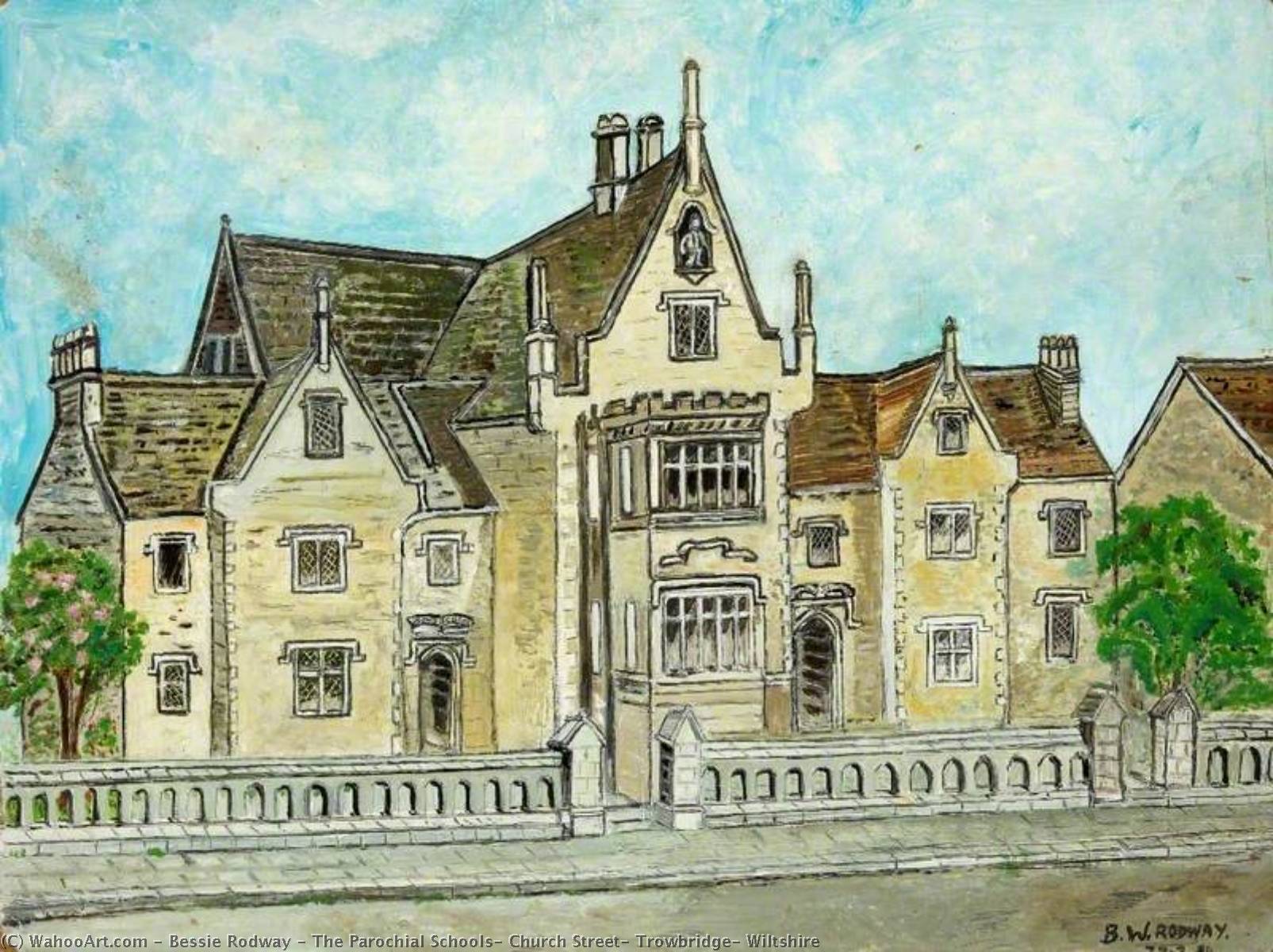 Wikioo.org - The Encyclopedia of Fine Arts - Painting, Artwork by Bessie Rodway - The Parochial Schools, Church Street, Trowbridge, Wiltshire