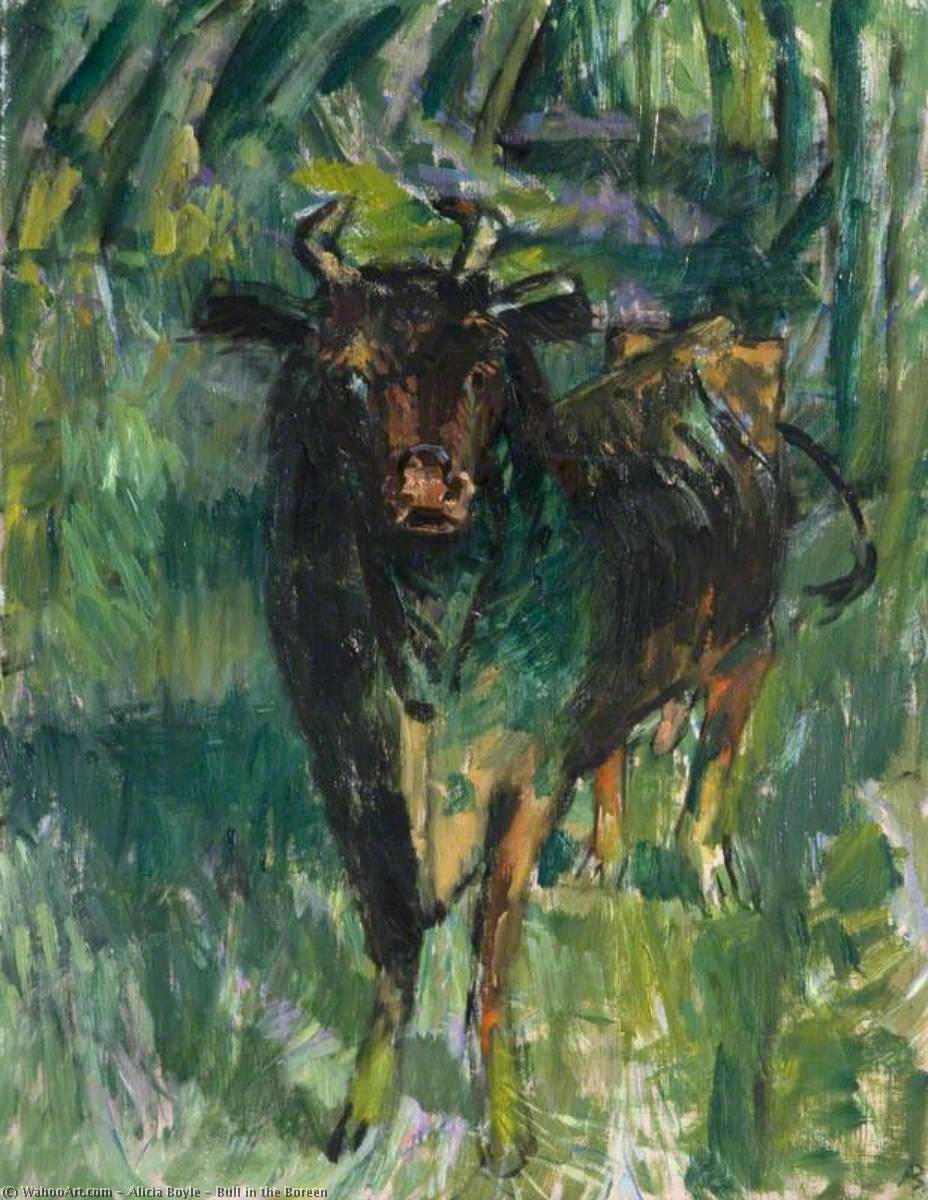 Wikioo.org - The Encyclopedia of Fine Arts - Painting, Artwork by Alicia Boyle - Bull in the Boreen