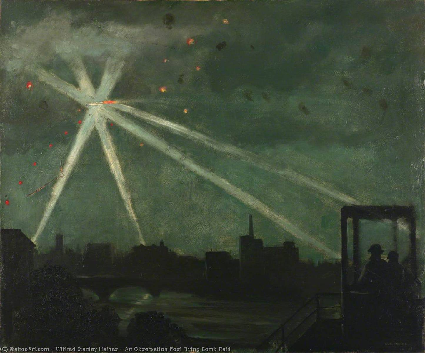 Wikioo.org - The Encyclopedia of Fine Arts - Painting, Artwork by Wilfred Stanley Haines - An Observation Post Flying Bomb Raid