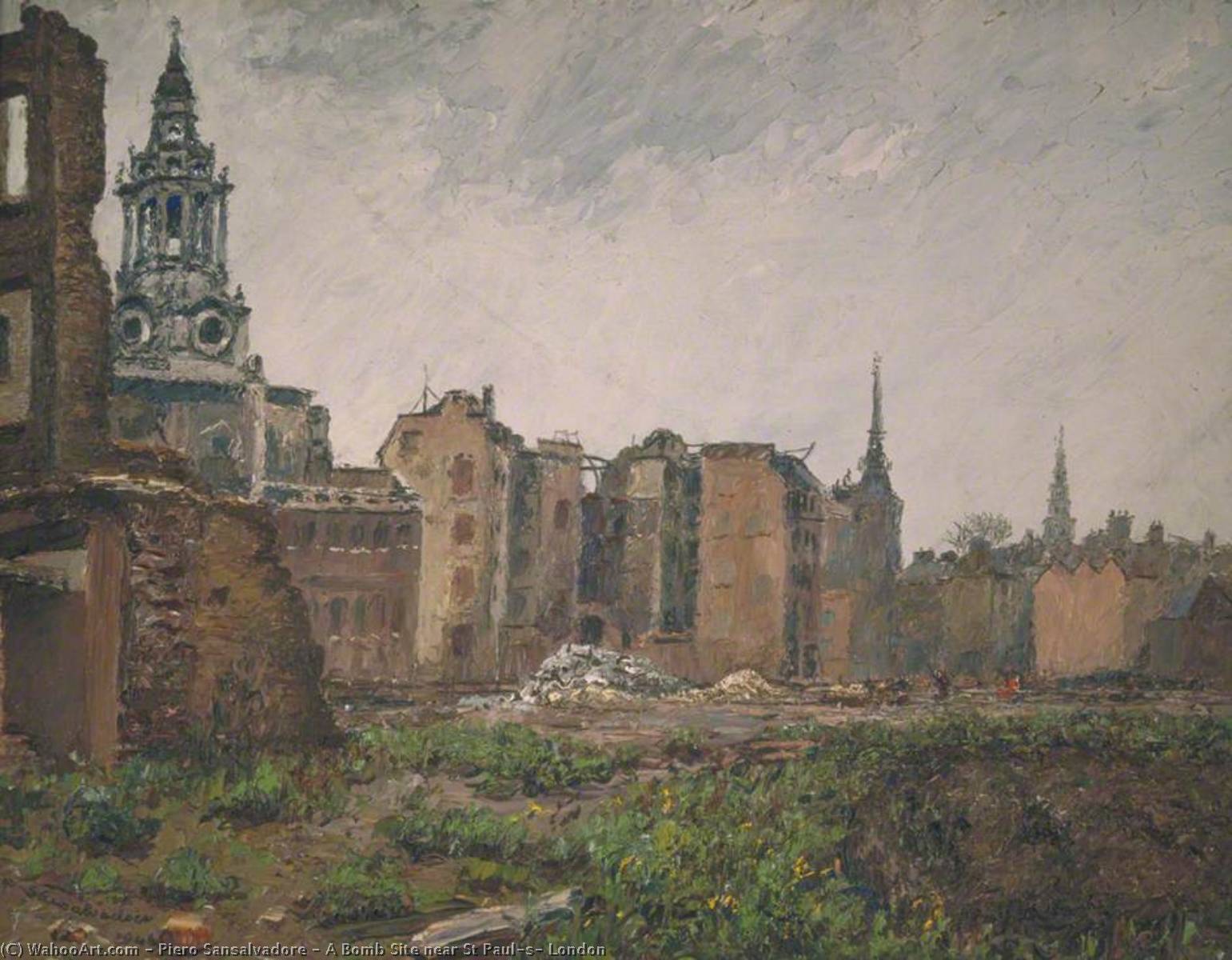 Wikioo.org - The Encyclopedia of Fine Arts - Painting, Artwork by Piero Sansalvadore - A Bomb Site near St Paul's, London