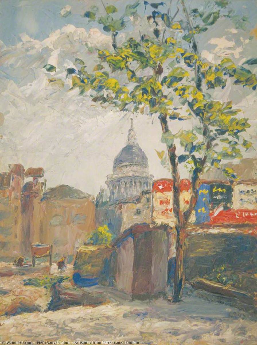 Wikioo.org - The Encyclopedia of Fine Arts - Painting, Artwork by Piero Sansalvadore - St Paul's from Fetter Lane, London