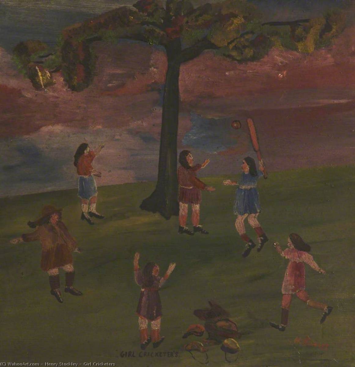Wikioo.org - The Encyclopedia of Fine Arts - Painting, Artwork by Henry Stockley - Girl Cricketers