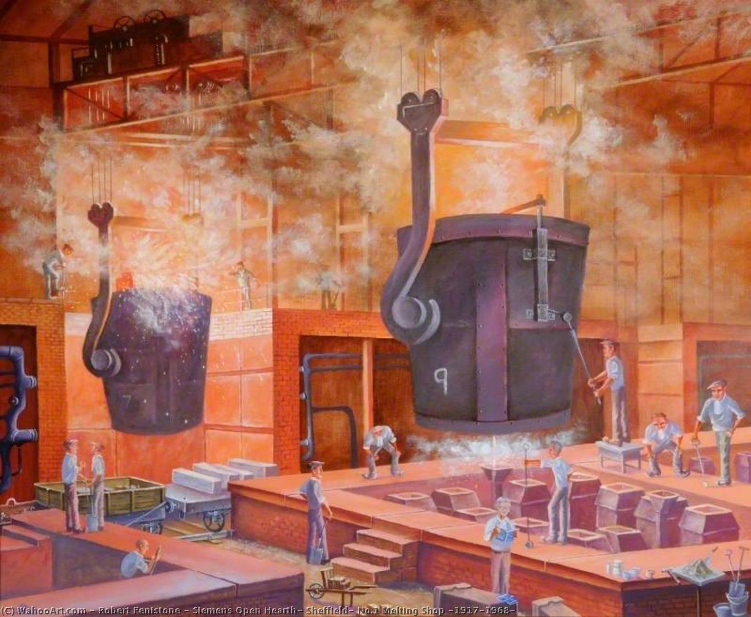 Wikioo.org - The Encyclopedia of Fine Arts - Painting, Artwork by Robert Penistone - Siemens Open Hearth, Sheffield, No.1 Melting Shop (1917–1968)