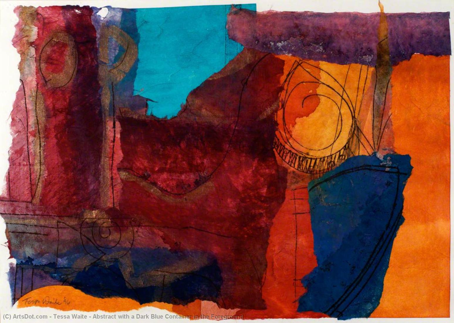 WikiOO.org - Енциклопедия за изящни изкуства - Живопис, Произведения на изкуството Tessa Waite - Abstract with a Dark Blue Container in the Foreground