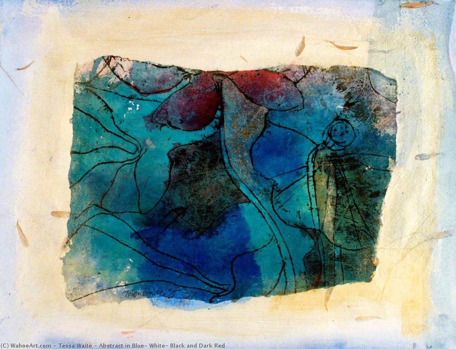 Wikioo.org - The Encyclopedia of Fine Arts - Painting, Artwork by Tessa Waite - Abstract in Blue, White, Black and Dark Red