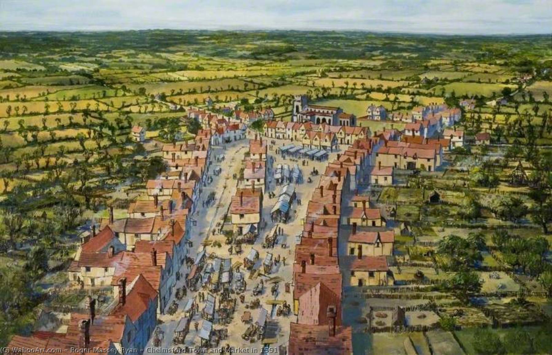 Wikioo.org - The Encyclopedia of Fine Arts - Painting, Artwork by Roger Massey Ryan - Chelmsford Town and Market in 1591