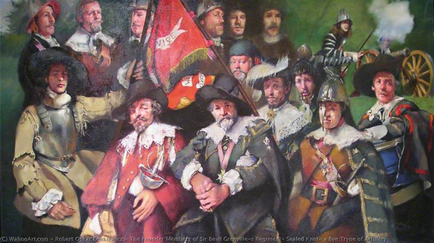 Wikioo.org - The Encyclopedia of Fine Arts - Painting, Artwork by Robert Oskar Lenkiewicz - The Founder Members of Sir Bevil Grenville's Regiment, Sealed Knot, a Bye Tryne of Artillery