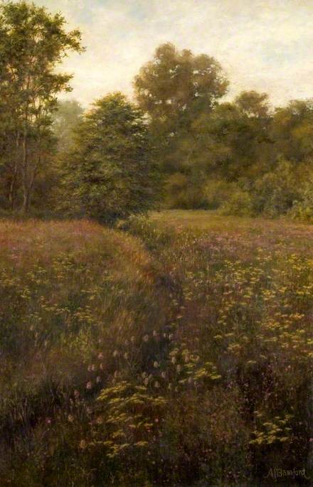 WikiOO.org - Encyclopedia of Fine Arts - Lukisan, Artwork Alfred John Bamford - The Hidden Stream on Norton Common