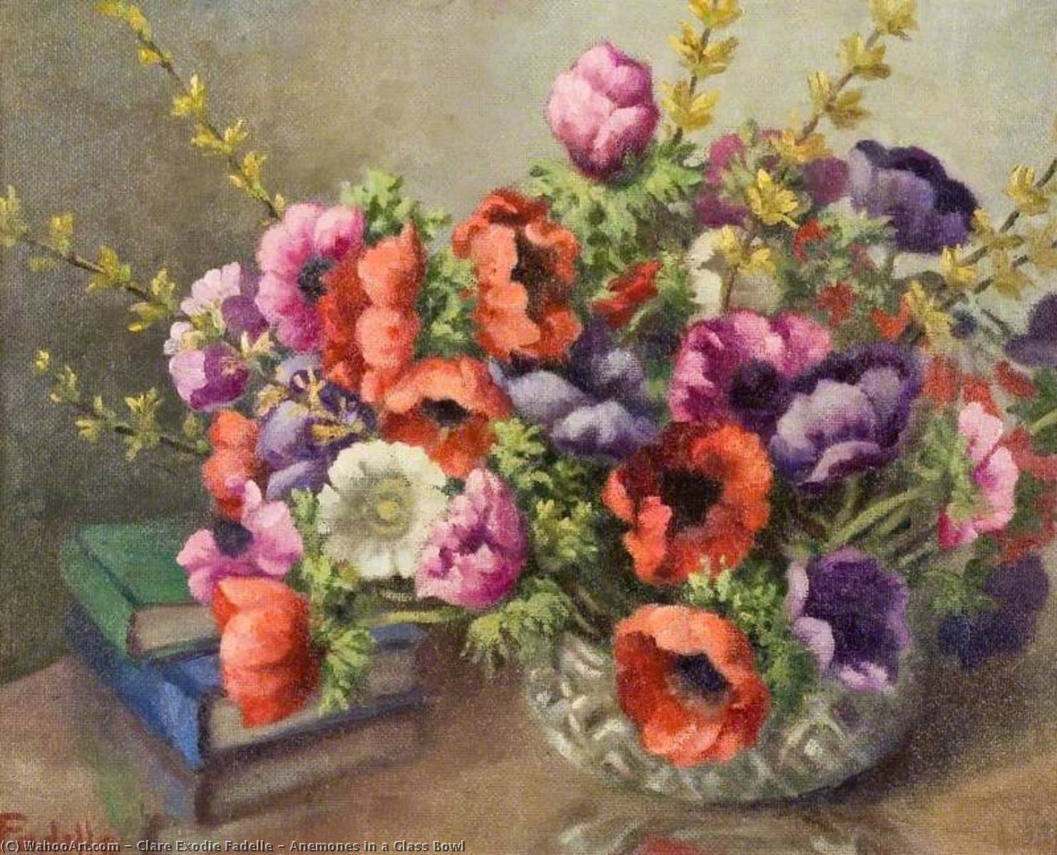 Wikioo.org - The Encyclopedia of Fine Arts - Painting, Artwork by Clare Exodie Fadelle - Anemones in a Glass Bowl