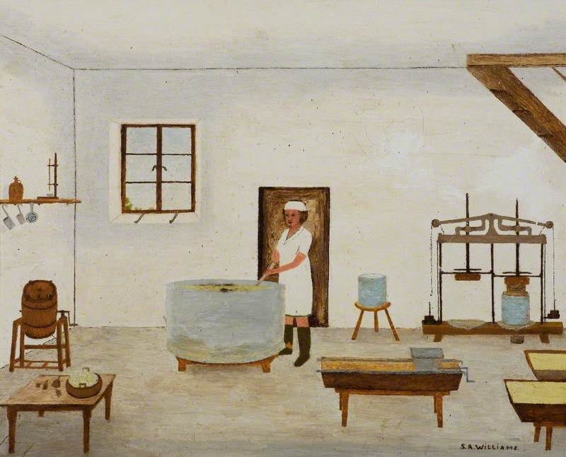 Wikioo.org - The Encyclopedia of Fine Arts - Painting, Artwork by Stanley Albert Williams - Cheese Making at Blake's Farm, Oakhill, c.1935
