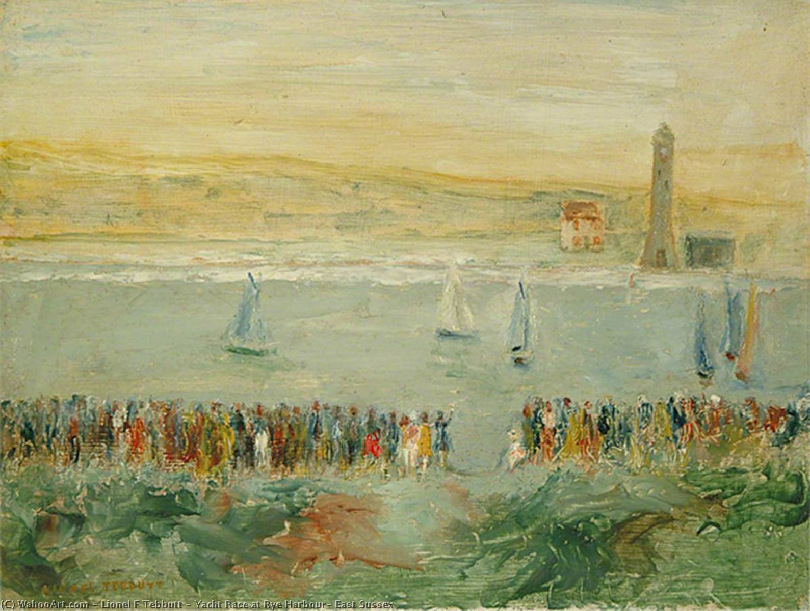 Wikioo.org - The Encyclopedia of Fine Arts - Painting, Artwork by Lionel F Tebbutt - Yacht Race at Rye Harbour, East Sussex