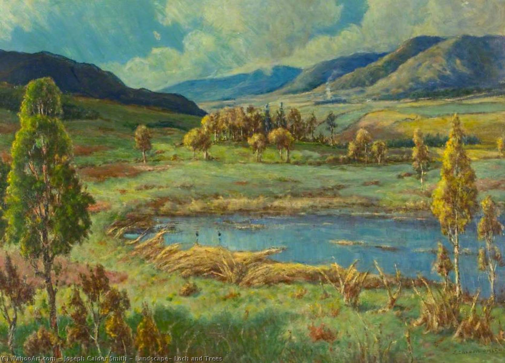 Wikioo.org - The Encyclopedia of Fine Arts - Painting, Artwork by Joseph Calder Smith - Landscape, Loch and Trees