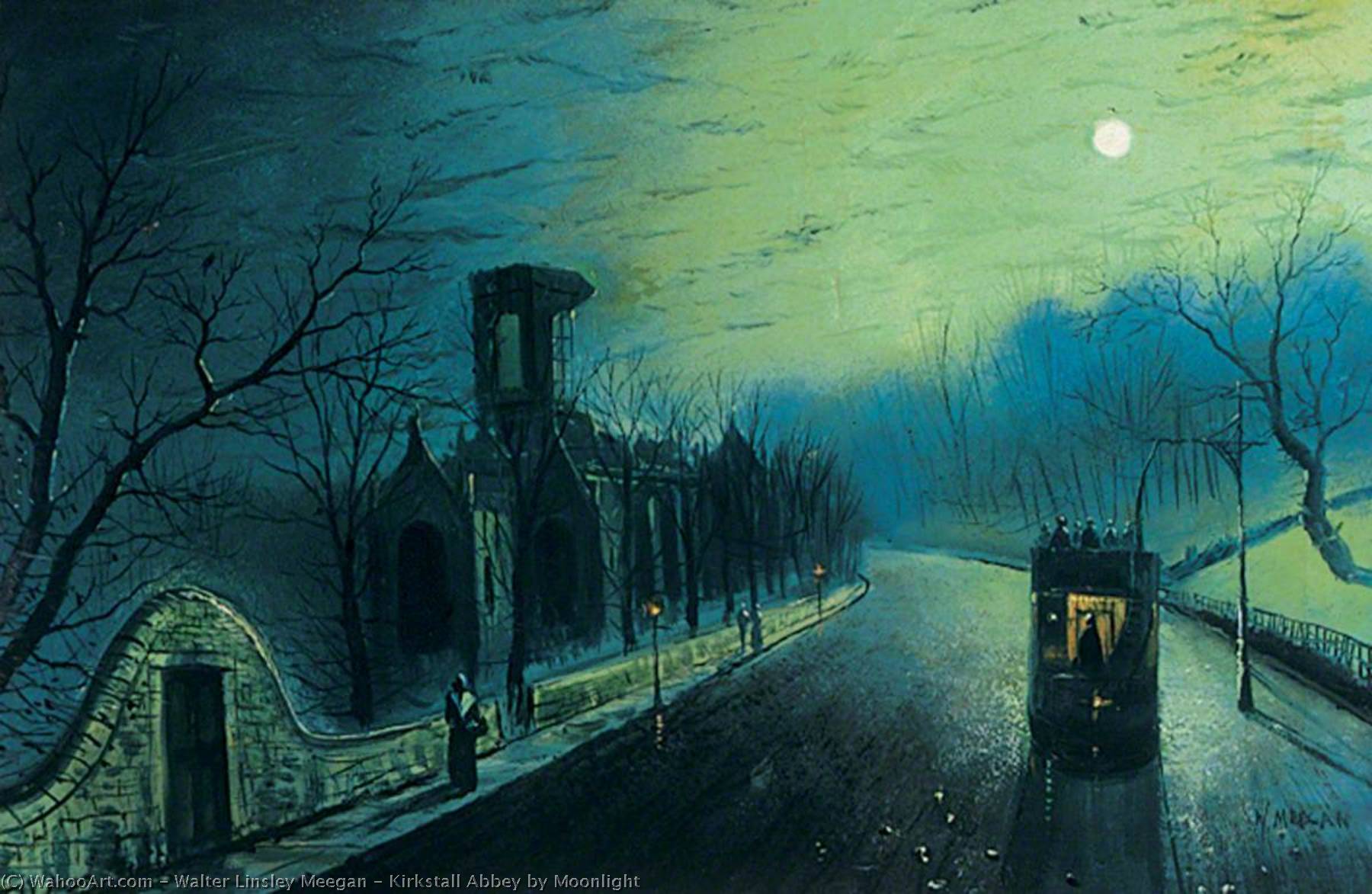 Wikioo.org - The Encyclopedia of Fine Arts - Painting, Artwork by Walter Linsley Meegan - Kirkstall Abbey by Moonlight