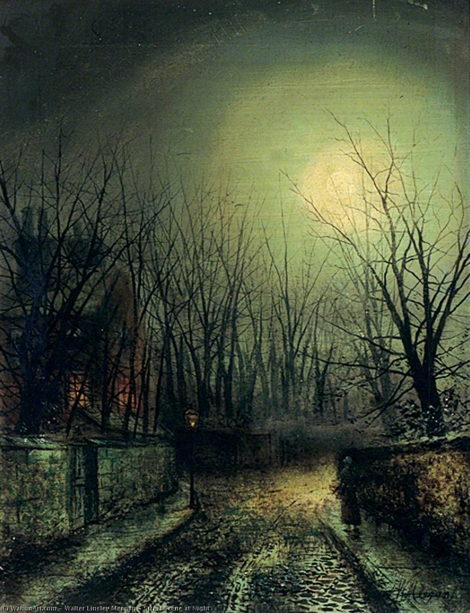 Wikioo.org - The Encyclopedia of Fine Arts - Painting, Artwork by Walter Linsley Meegan - Street Scene at Night