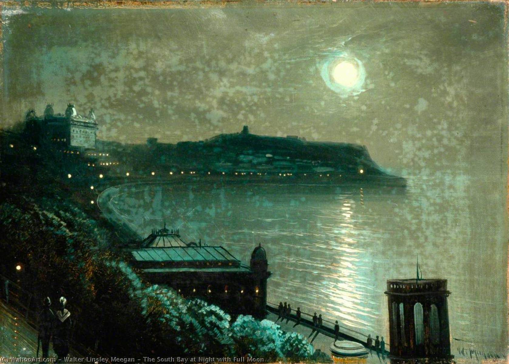 Wikioo.org - The Encyclopedia of Fine Arts - Painting, Artwork by Walter Linsley Meegan - The South Bay at Night with Full Moon