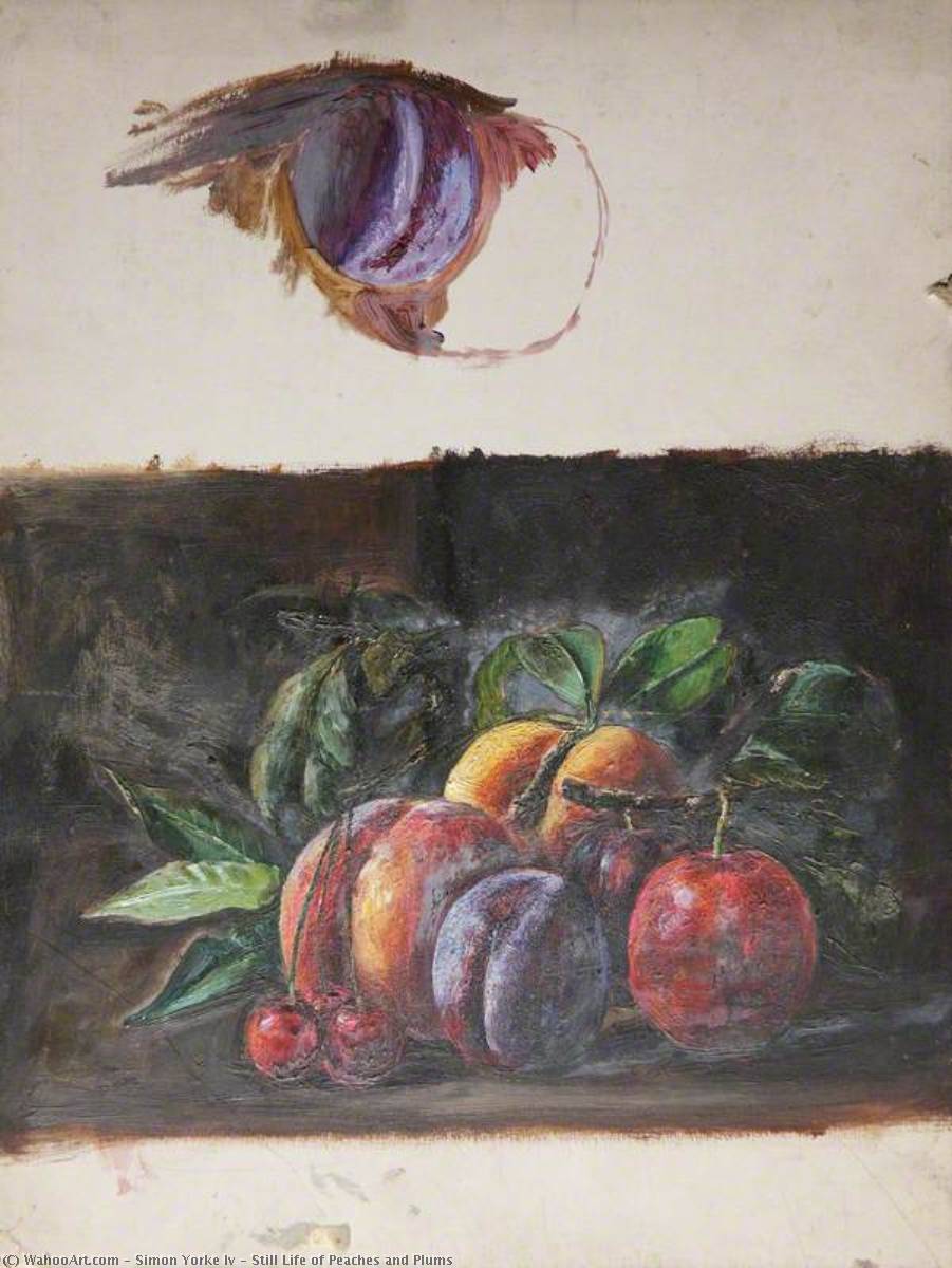 Wikioo.org - The Encyclopedia of Fine Arts - Painting, Artwork by Simon Yorke Iv - Still Life of Peaches and Plums