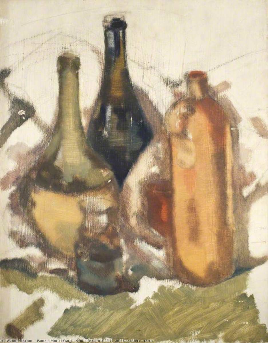 Wikioo.org - The Encyclopedia of Fine Arts - Painting, Artwork by Pamela Muriel Ward - Still Life with a Flask and Decanters (recto)