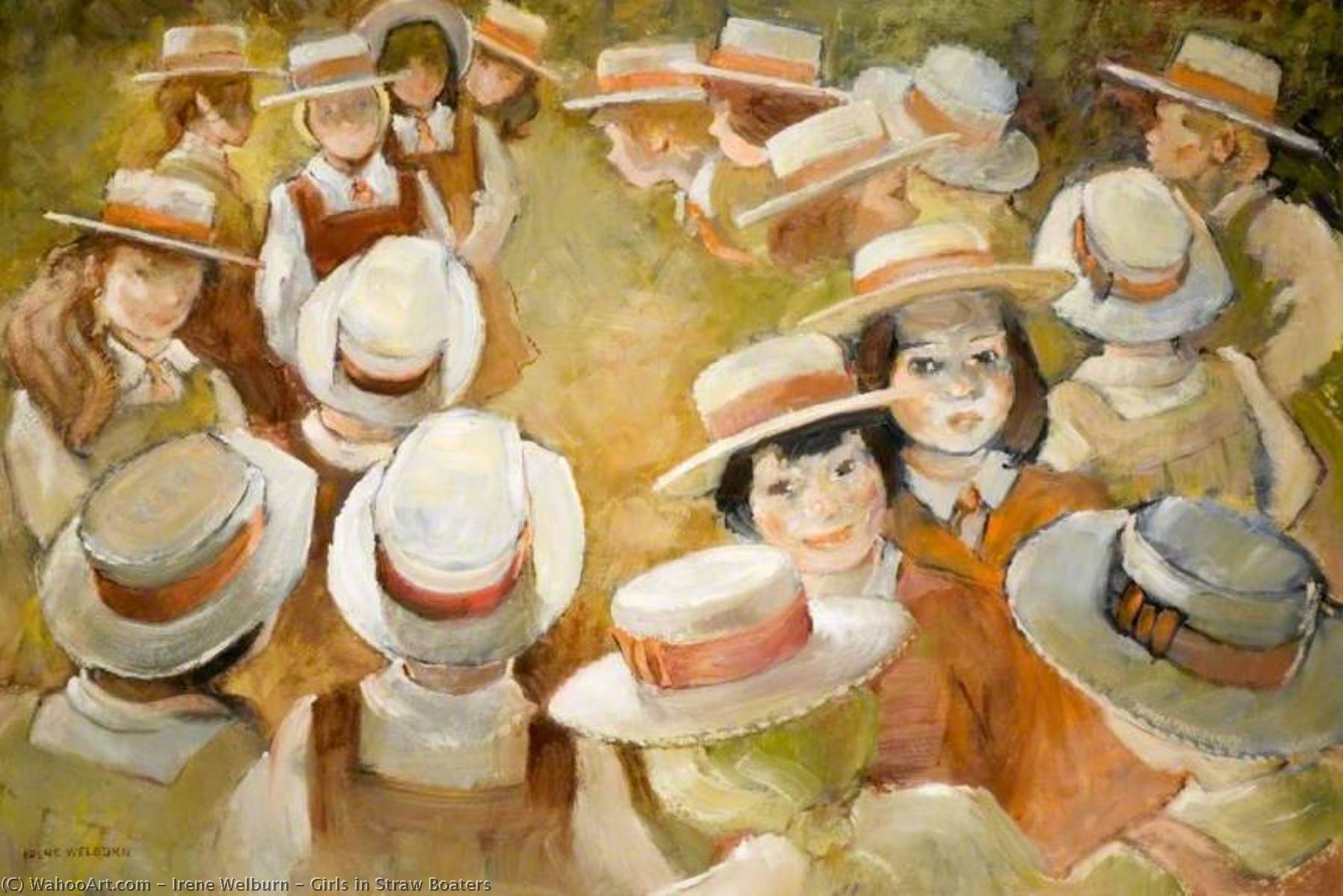 Wikioo.org - The Encyclopedia of Fine Arts - Painting, Artwork by Irene Welburn - Girls in Straw Boaters