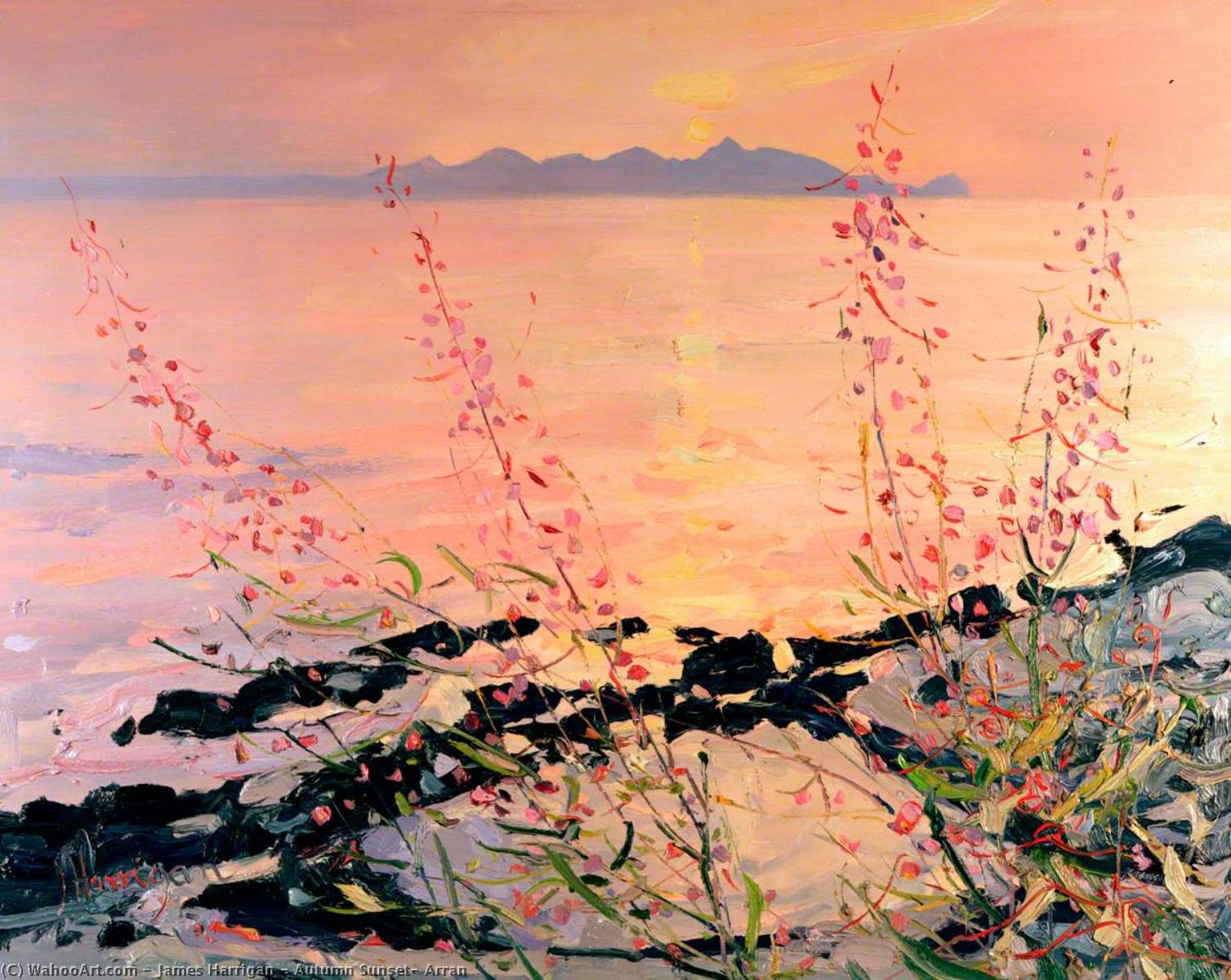Wikioo.org - The Encyclopedia of Fine Arts - Painting, Artwork by James Harrigan - Autumn Sunset, Arran
