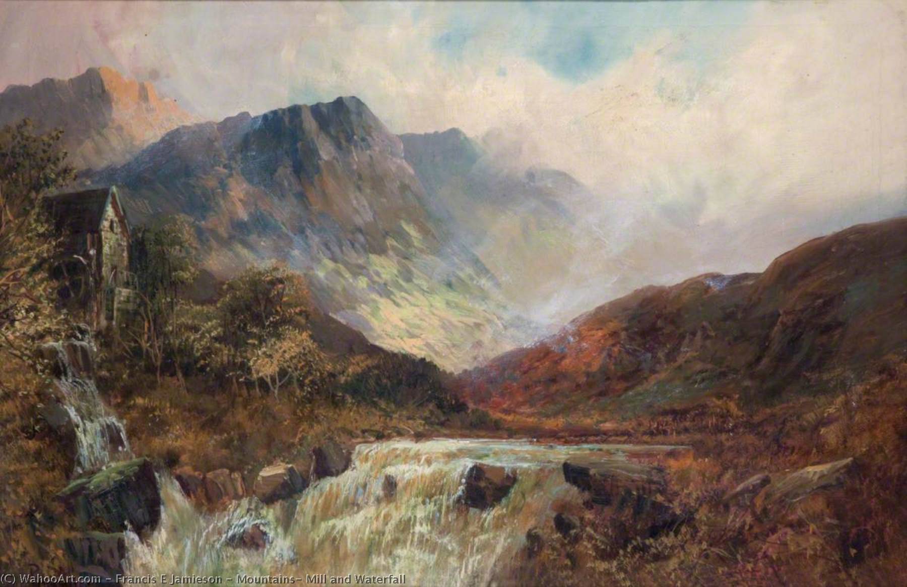 Wikioo.org - The Encyclopedia of Fine Arts - Painting, Artwork by Francis E Jamieson - Mountains, Mill and Waterfall