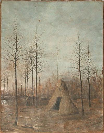 Wikioo.org - The Encyclopedia of Fine Arts - Painting, Artwork by Peulot Ernest - Cabane de bûcheron au milieu d'une clairière, l'hiver