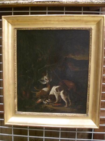 Wikioo.org - The Encyclopedia of Fine Arts - Painting, Artwork by Adriaen De Gryef - Paysage avec chiens et pièces de gibier
